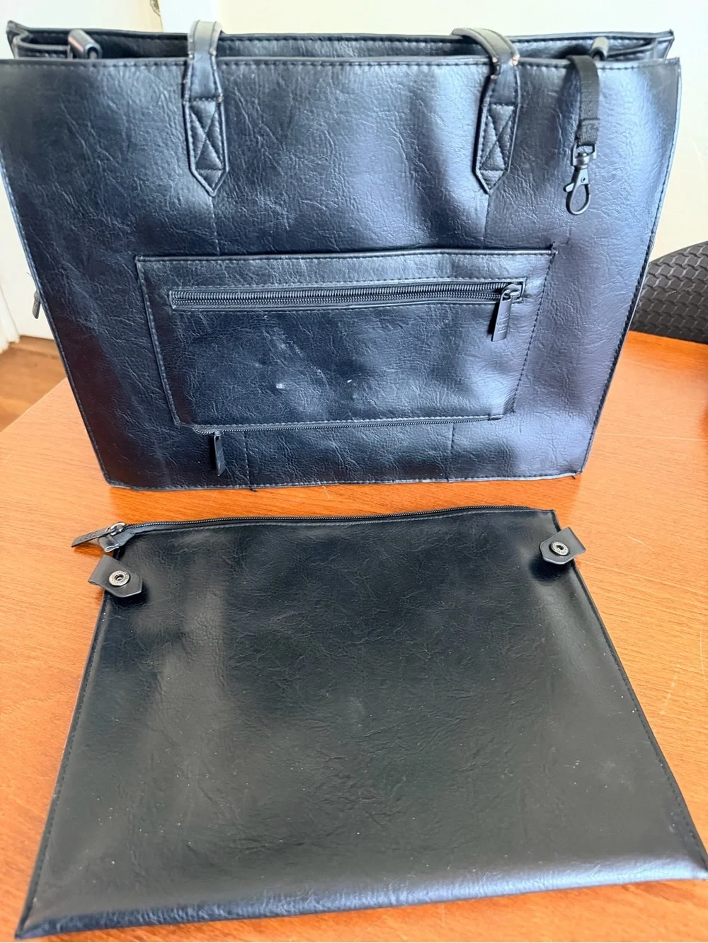 BEIS Black Structured Leather-Look Tote with Removable Pouch